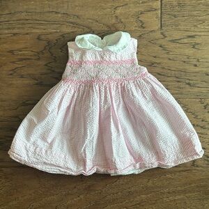 Pink Seersucker Dress with White Collar